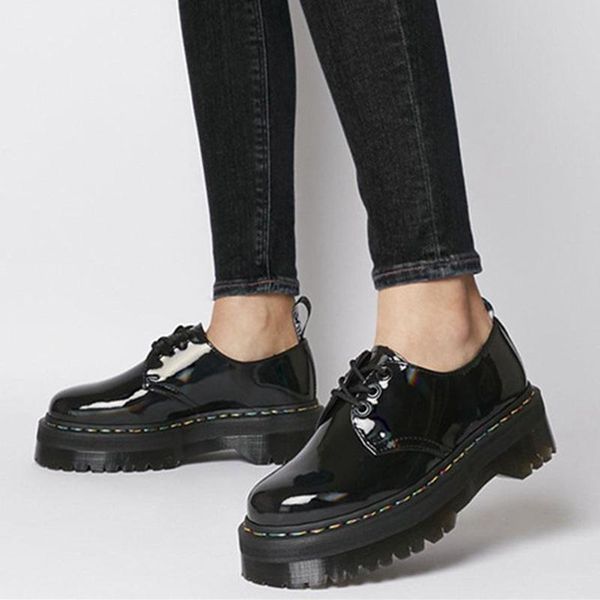 dress shoes thick-soled 3-hole horse women low-leather british single round toe casual student platform short boots, Black
dress shoes thick-soled 3-hole horse women low-leather british single round toe casual student platform short boots, Black