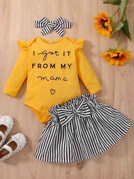 baby slogan graphic bodysuit & vertical striped bow front skirt with headband she, White
baby slogan graphic bodysuit & vertical striped bow front skirt with headband she, White