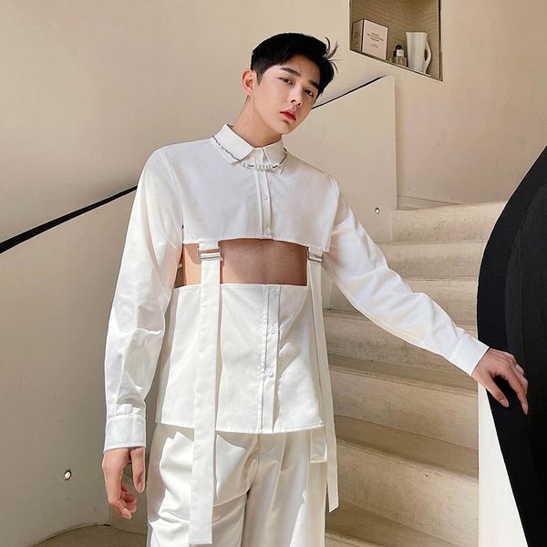 men's casual shirts stage clothing 2021 removable hem japan korean style vintage streetwear fashion long sleeve women male dress shirt, White;black
men's casual shirts stage clothing 2021 removable hem japan korean style vintage streetwear fashion long sleeve women male dress shirt, White;black