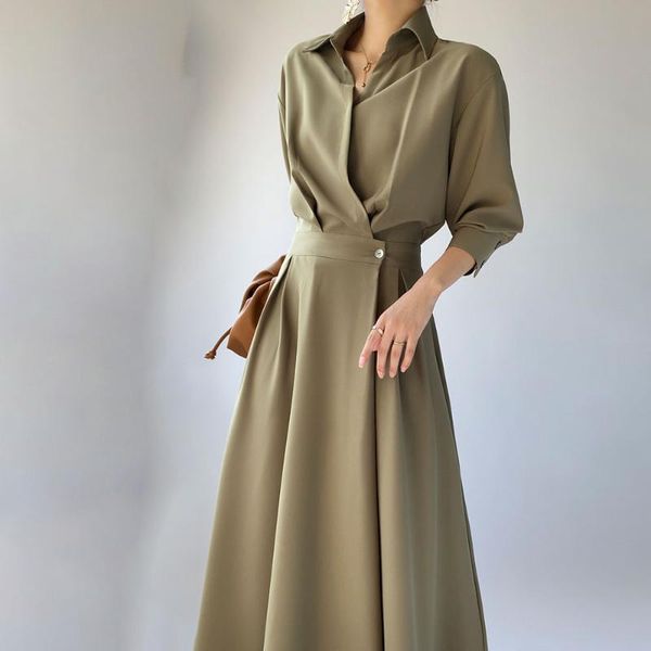 casual dresses autumn women's fashion french long-sleeved a-line turndown collar temperament slim long dress chic high-end vestidos, Black;gray
casual dresses autumn women's fashion french long-sleeved a-line turndown collar temperament slim long dress chic high-end vestidos, Black;gray
