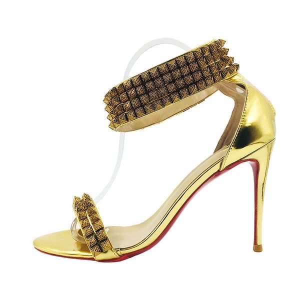 gold patent mirror leather studs ankle strap women sandals shoes real summer fashion high heels, Black
gold patent mirror leather studs ankle strap women sandals shoes real summer fashion high heels, Black