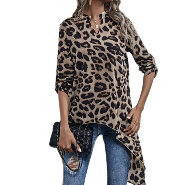 women's t-shirt fashion women acute;s dress leopard printed irregular shirt short front long back v-neck sleeve top, White
women's t-shirt fashion women acute;s dress leopard printed irregular shirt short front long back v-neck sleeve top, White