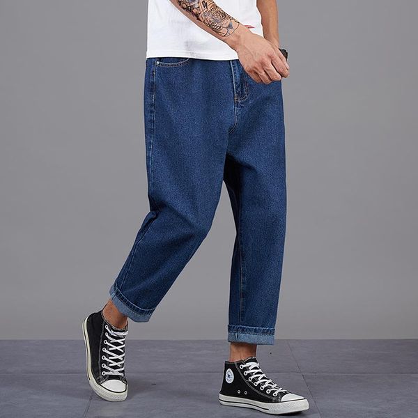 large men's casual cropped jeans loose harlan straight pants wide leg drop feeling 9-point hong kong style daddy, Blue
large men's casual cropped jeans loose harlan straight pants wide leg drop feeling 9-point hong kong style daddy, Blue