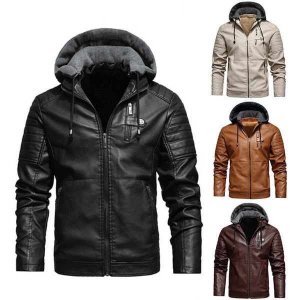 men's fleece liner pu leather thicken jackets coats with hood autumn winter casual motorcycle jacket windbreaker biker jackets 210928, Black
men's fleece liner pu leather thicken jackets coats with hood autumn winter casual motorcycle jacket windbreaker biker jackets 210928, Black