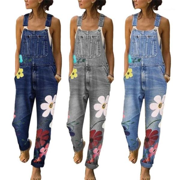 women floral print pockets washable denim overall jumpsuit suspender trousers women's jeans, Blue
women floral print pockets washable denim overall jumpsuit suspender trousers women's jeans, Blue