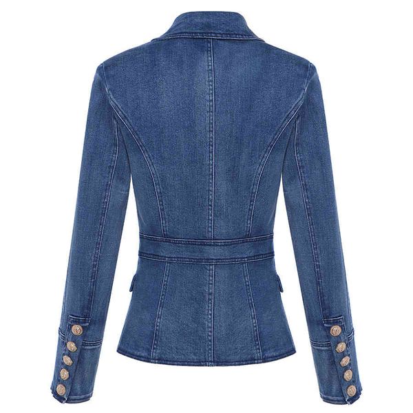 new fashion designer women's metal lion buttons double breasted denim blazer jacket outer coat 201013, White;black
new fashion designer women's metal lion buttons double breasted denim blazer jacket outer coat 201013, White;black