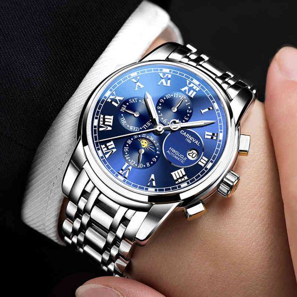 carnival luxury brand clock men waterproof automatic mechanical business complete steel bracelet moon phase, Slivery;brown
carnival luxury brand clock men waterproof automatic mechanical business complete steel bracelet moon phase, Slivery;brown