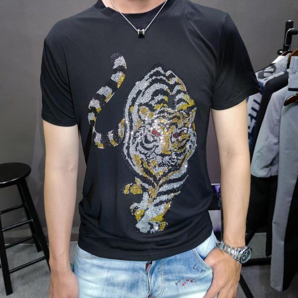 men's t-shirts summer tiger rhinestones t-shirt men o-neck slim short sleeve tshirt for social club outfits trend brand fashion, White;black
men's t-shirts summer tiger rhinestones t-shirt men o-neck slim short sleeve tshirt for social club outfits trend brand fashion, White;black