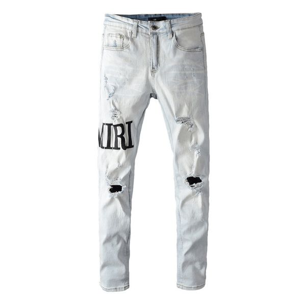 hip hop jeans men high street letter fashion brand new black patch embroidery stretch slim fit mens summer men jean, Blue