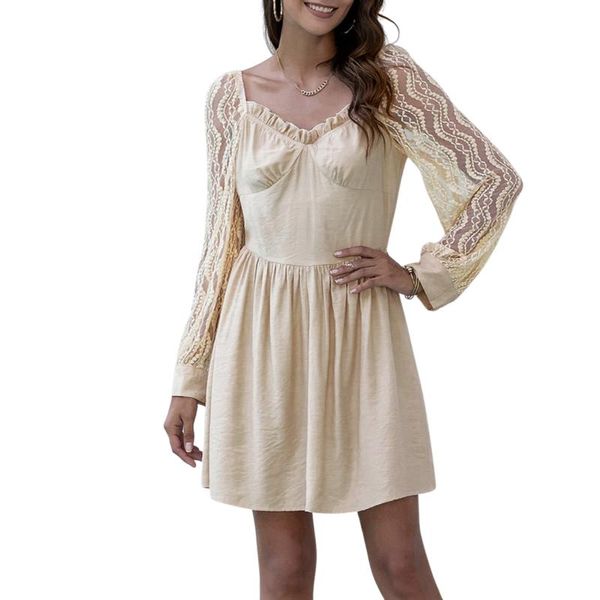 casual dresses women long sleeve dress with lace stitching,ladies autumn clothing fashion ruffle decoration high waist version, Black;gray
casual dresses women long sleeve dress with lace stitching,ladies autumn clothing fashion ruffle decoration high waist version, Black;gray