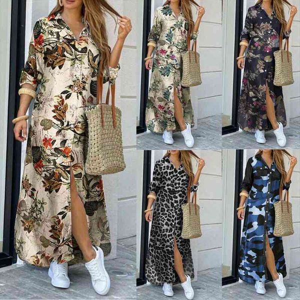 fashion long sleeve flowers womens dresses leopard camo print split hem maxi shirt robe for holiday autumn lady vestidos s, Black;gray
fashion long sleeve flowers womens dresses leopard camo print split hem maxi shirt robe for holiday autumn lady vestidos s, Black;gray