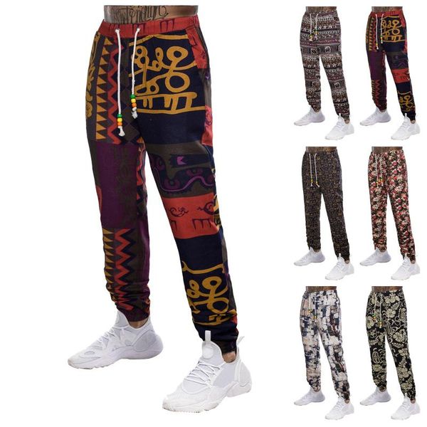 men's pants ethnic style loose fit printed casual sport elastic trousers cotton and linen rope waistband, Black
men's pants ethnic style loose fit printed casual sport elastic trousers cotton and linen rope waistband, Black