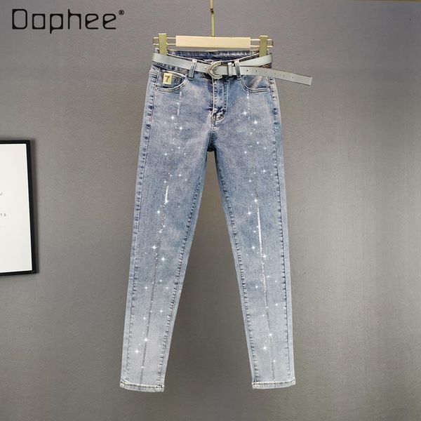 spring and summer high waist slim tight feet pants drilling jeans women's tide pencil ins european, Blue
spring and summer high waist slim tight feet pants drilling jeans women's tide pencil ins european, Blue