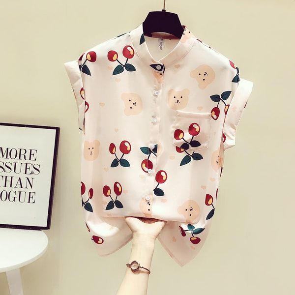 women's blouses & shirts pink cherry print shirt design short sleeved floral chiffon and, White
women's blouses & shirts pink cherry print shirt design short sleeved floral chiffon and, White