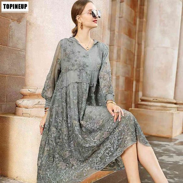 dress feminine around the neck floral embroidery mesh lantern tailgate embroidered loose sleeve long dresses, Black;gray
dress feminine around the neck floral embroidery mesh lantern tailgate embroidered loose sleeve long dresses, Black;gray
