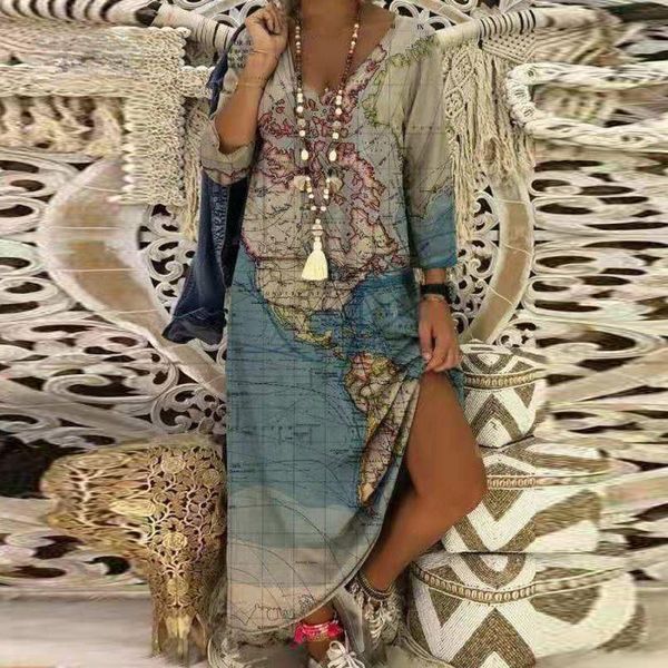 casual dresses women v-neck loose long dress spring vintage earth maps print party fashion elegant sleeve maxi vestidos, Black;gray
casual dresses women v-neck loose long dress spring vintage earth maps print party fashion elegant sleeve maxi vestidos, Black;gray