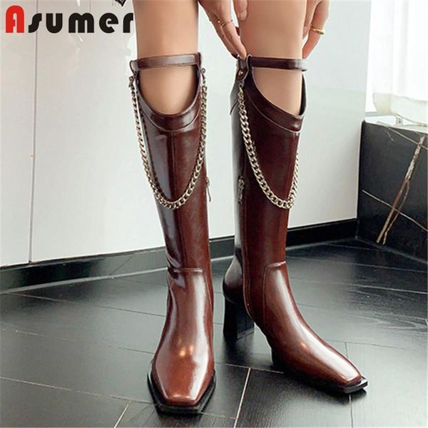 boots asumer 2022 fashion cool western women genuine leather shoes high heels chain square toe zip knee, Black
boots asumer 2022 fashion cool western women genuine leather shoes high heels chain square toe zip knee, Black
