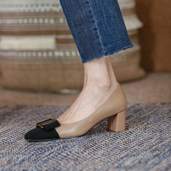inside and outside leather autumn round head single sho women's small fragrance color matching high heels bow thick, Black
inside and outside leather autumn round head single sho women's small fragrance color matching high heels bow thick, Black