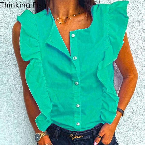 women's blouses & shirts summer women ruffle blouse shirt elegant solid o neck pleated blusa ladies casual button sleeveless streetwea, White
women's blouses & shirts summer women ruffle blouse shirt elegant solid o neck pleated blusa ladies casual button sleeveless streetwea, White