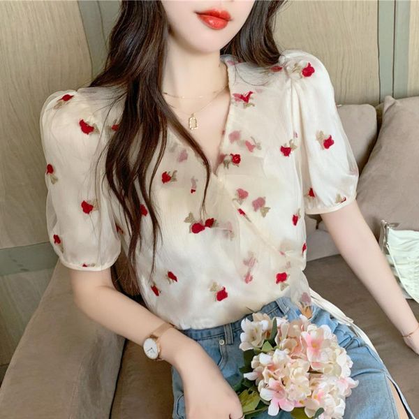 women's blouses & shirts #4050 apricot flower embroidered shirt female 2021 summer v-neck puff short sleeve gauze slim cute lady, White
women's blouses & shirts #4050 apricot flower embroidered shirt female 2021 summer v-neck puff short sleeve gauze slim cute lady, White