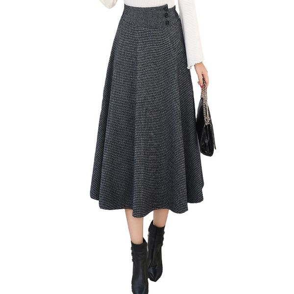 long high waist retro plaid woolen skirt mid-length expansion large a- line lattice 818h 210420, Black
long high waist retro plaid woolen skirt mid-length expansion large a- line lattice 818h 210420, Black