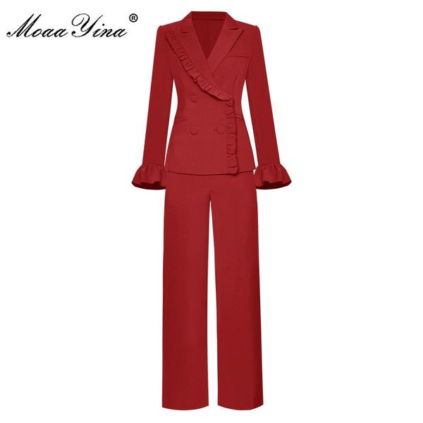 women's tracksuits moaayina fashion designer set autumn women flare sleeve ruffles double breasted suit +straight leg pants two-piece, Gray
women's tracksuits moaayina fashion designer set autumn women flare sleeve ruffles double breasted suit +straight leg pants two-piece, Gray