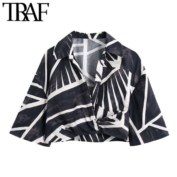 women fashion printed crossover cropped blouses vintage short sleeve side zipper female shirts blusas chic 210507, White
women fashion printed crossover cropped blouses vintage short sleeve side zipper female shirts blusas chic 210507, White