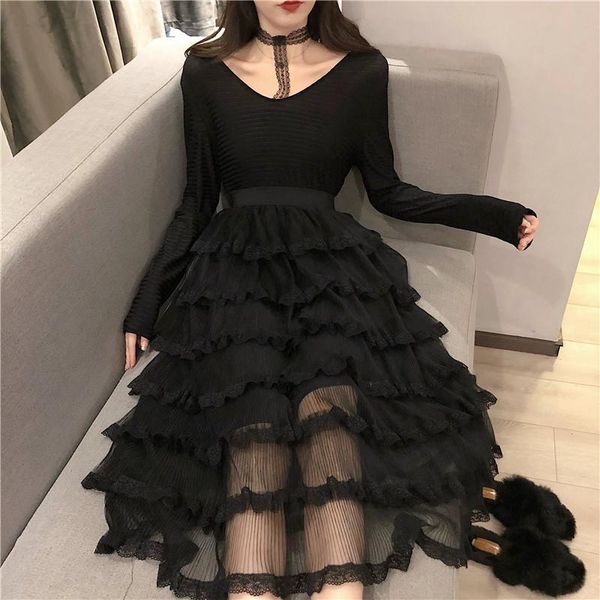 casual dresses autumn winter vintage style women's clothing v-neck black dress woman mesh perspective long vestidos femininos, Black;gray
casual dresses autumn winter vintage style women's clothing v-neck black dress woman mesh perspective long vestidos femininos, Black;gray