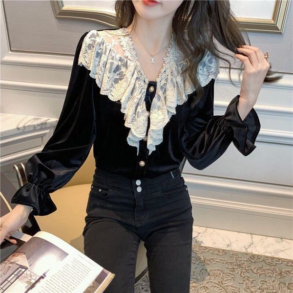 gold velvet stitching lace bottoming shirt women's inner wear temperament small autumn and winter clothing 2021 design sweaters, White;black
gold velvet stitching lace bottoming shirt women's inner wear temperament small autumn and winter clothing 2021 design sweaters, White;black