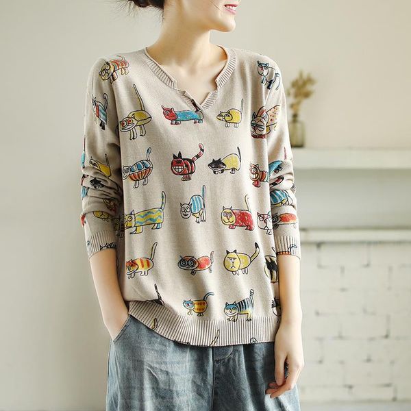 women's sweaters kawaii cartoon cat printed women pullovers thin loose spring autumn long sleeve casual cute lovely knit sweater v nec, White;black
women's sweaters kawaii cartoon cat printed women pullovers thin loose spring autumn long sleeve casual cute lovely knit sweater v nec, White;black