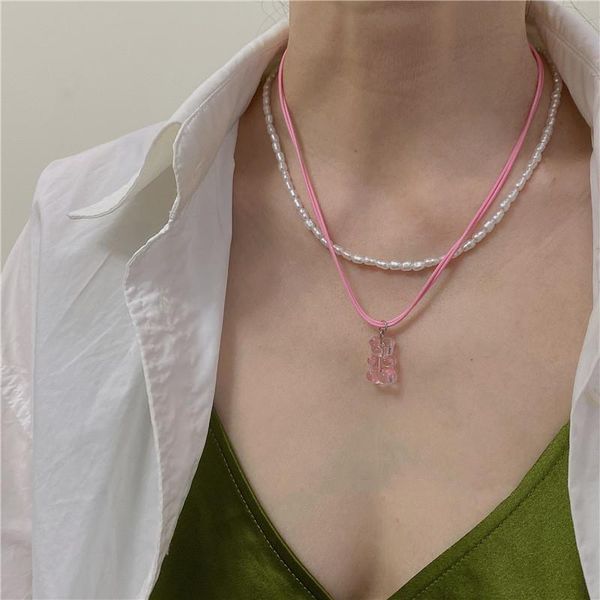 pendant necklaces korean retro double layer imitation pearl necklace girly cute pink resin bear hip hop street, Silver
pendant necklaces korean retro double layer imitation pearl necklace girly cute pink resin bear hip hop street, Silver