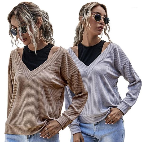 women's sweaters fake 2 piece patchwork sweater 2021 women autumn off shoulder halter v-neck pullover solid color knitted loose ju, White;black
women's sweaters fake 2 piece patchwork sweater 2021 women autumn off shoulder halter v-neck pullover solid color knitted loose ju, White;black