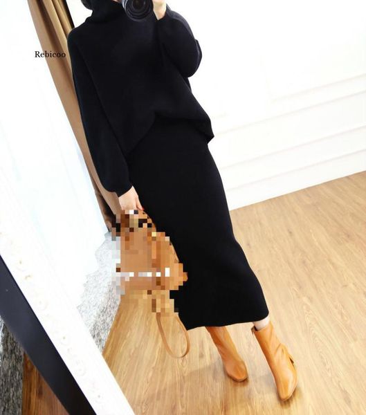 autumn winter high collar cashmere sweater korean version of the loose women's knitted two-piece suit bag hip skirt tracksuits, Gray
autumn winter high collar cashmere sweater korean version of the loose women's knitted two-piece suit bag hip skirt tracksuits, Gray