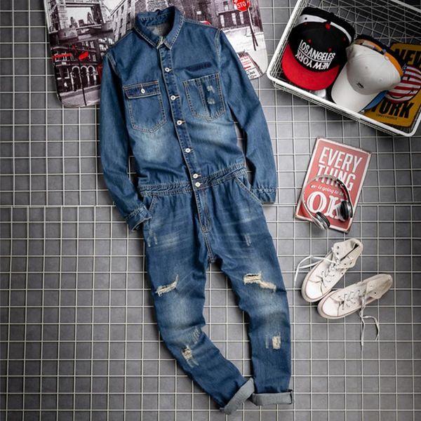 men fashion ripped jeans jumpsuit casual denim long sleeve jumpsuits overalls suspender pants male hiphop streetwear clothes men's, Blue
men fashion ripped jeans jumpsuit casual denim long sleeve jumpsuits overalls suspender pants male hiphop streetwear clothes men's, Blue