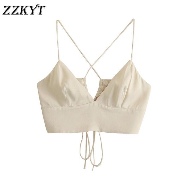 

women's tanks & camis zzkyt 2021 women summer vintage solid crossed strap tank fashion v-neck sleeveless backless casual chic, White