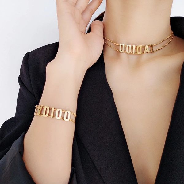 women mens designer gold jewelry necklace bracelet set luxury letter gold chain necklaces torque bracelets fashion womens gift d2110062hl, Silver
women mens designer gold jewelry necklace bracelet set luxury letter gold chain necklaces torque bracelets fashion womens gift d2110062hl, Silver