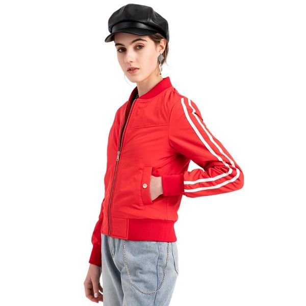 double stripe women sport jacket classic spring autumn bomber jackets baseball coat women's, Black;brown
double stripe women sport jacket classic spring autumn bomber jackets baseball coat women's, Black;brown