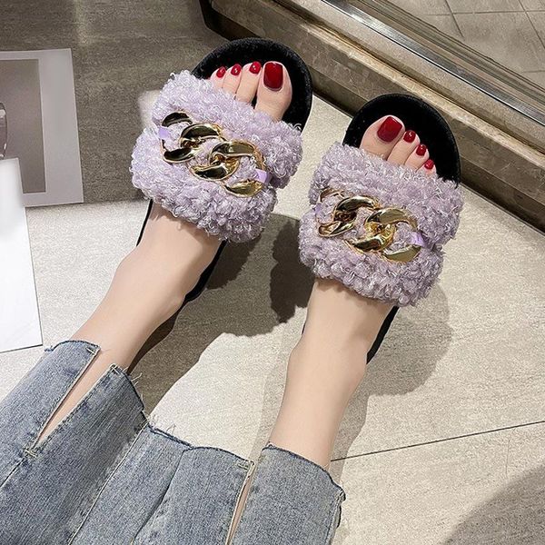 slippers women concise female footwear bedroom 2021 fashion short plush ladies flats solid metal chain fur woman shoes non slip, Black
slippers women concise female footwear bedroom 2021 fashion short plush ladies flats solid metal chain fur woman shoes non slip, Black