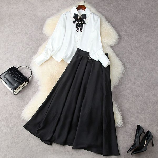 two piece dress spring long sleeve lapel neck white / black ribbon bow hears blouse + high waist mid-calf skirt suits 2 s set 21m252003 2oww
two piece dress spring long sleeve lapel neck white / black ribbon bow hears blouse + high waist mid-calf skirt suits 2 s set 21m252003 2oww