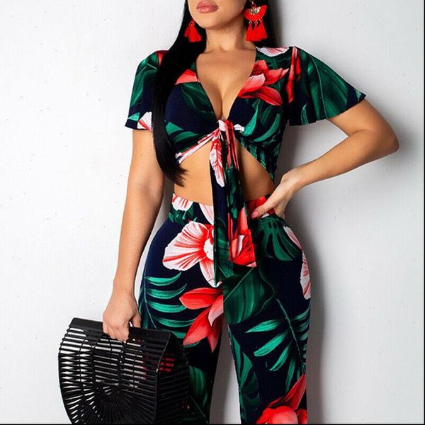 fashion summer floral printed women tracksuits clothes lace up v neck crop high waist wide leg trousers sets, Gray
fashion summer floral printed women tracksuits clothes lace up v neck crop high waist wide leg trousers sets, Gray