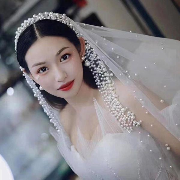bridal veils pearls beaded wedding veil one layer long tulle head accessories, Black
bridal veils pearls beaded wedding veil one layer long tulle head accessories, Black