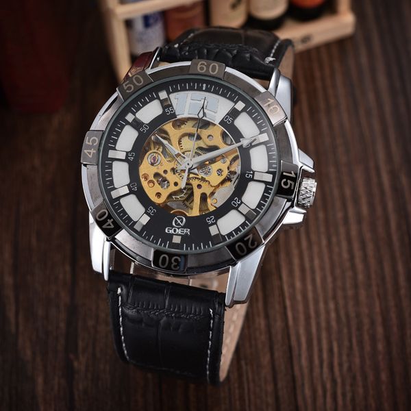 goer watch automatic mechanical men's double sided hollow out business watch, Slivery;brown
goer watch automatic mechanical men's double sided hollow out business watch, Slivery;brown