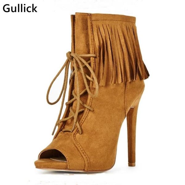 boots 2021 est fashion fringe lace up stiletto booties brown suede ankle tassels strap peep toe woman short, Black
boots 2021 est fashion fringe lace up stiletto booties brown suede ankle tassels strap peep toe woman short, Black