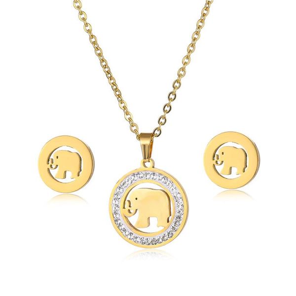 earrings & necklace trend gold jewelry set hollow zircon elephant for women stainless steel animal stud female charms gifts, Silver
earrings & necklace trend gold jewelry set hollow zircon elephant for women stainless steel animal stud female charms gifts, Silver
