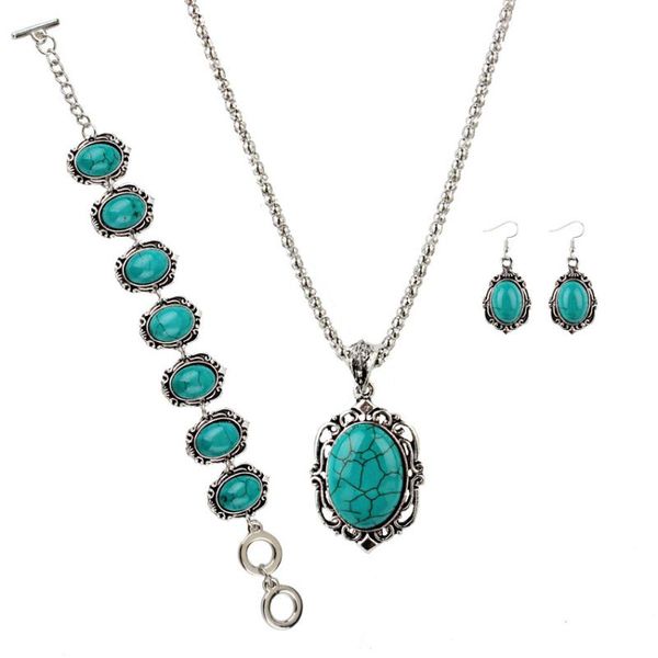 earrings & necklace oval blue stone jewelry set retro antique pendant ladies gifts for women wedding party, Silver
earrings & necklace oval blue stone jewelry set retro antique pendant ladies gifts for women wedding party, Silver