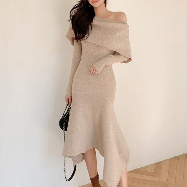 casual dresses women elegant slash neck long sleeve irregular knitting a-line dress ruffles female sweaters mid-calf, Black;gray
casual dresses women elegant slash neck long sleeve irregular knitting a-line dress ruffles female sweaters mid-calf, Black;gray