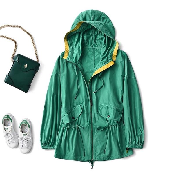 women's trench coats spring and summer 2021 han edition loose hooded casual windbreaker female in long thin little coat color of candy, Tan;black
women's trench coats spring and summer 2021 han edition loose hooded casual windbreaker female in long thin little coat color of candy, Tan;black
