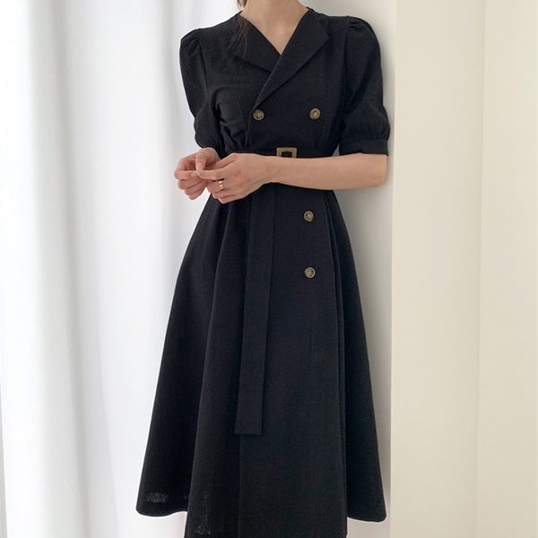 korea dress for women summer short sleeve notched sundress elegant lapel double breasted ladies office dresses 210602, Black;gray
korea dress for women summer short sleeve notched sundress elegant lapel double breasted ladies office dresses 210602, Black;gray