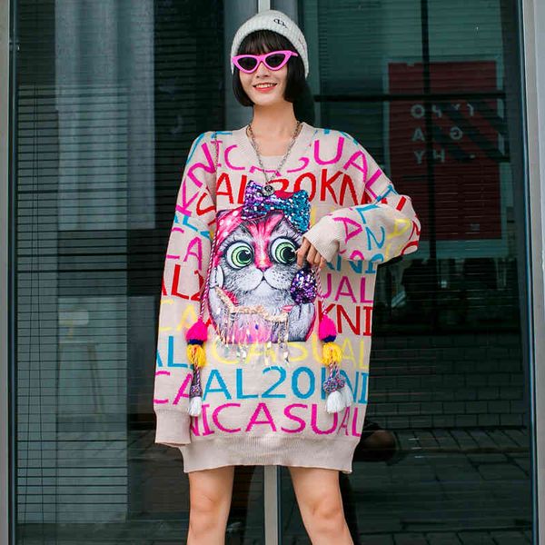 sweater european station tide marks autumn and winter thickening age reduction letters of cartoons sequins tailgate pullover, White;black
sweater european station tide marks autumn and winter thickening age reduction letters of cartoons sequins tailgate pullover, White;black