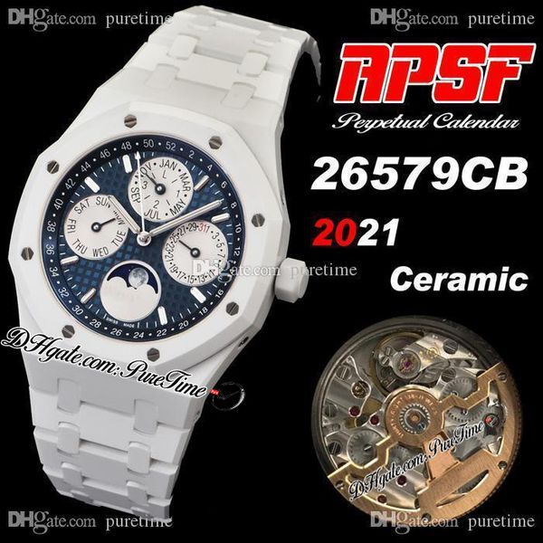 APSF 41mm Perpetual Calendar 26579CB A5134 Automatic Mens Watch Superlumed Blue Textured Dial Moon Phase White Ceramic Case And Bracelet Sup, Slivery;brown
APSF 41mm Perpetual Calendar 26579CB A5134 Automatic Mens Watch Superlumed Blue Textured Dial Moon Phase White Ceramic Case And Bracelet Sup, Slivery;brown